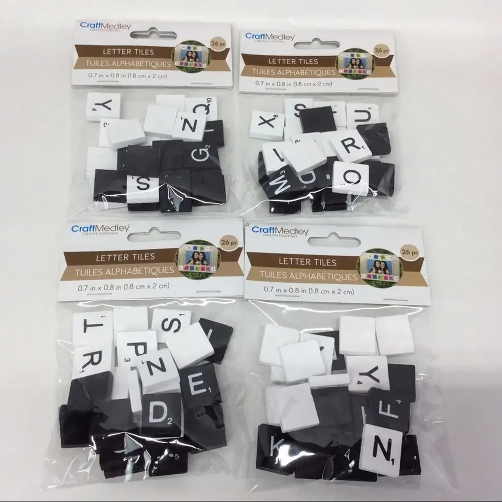 Wood Letter Tiles 4 Pks 26 Tiles Per Pack Black/White Arts Crafts Games